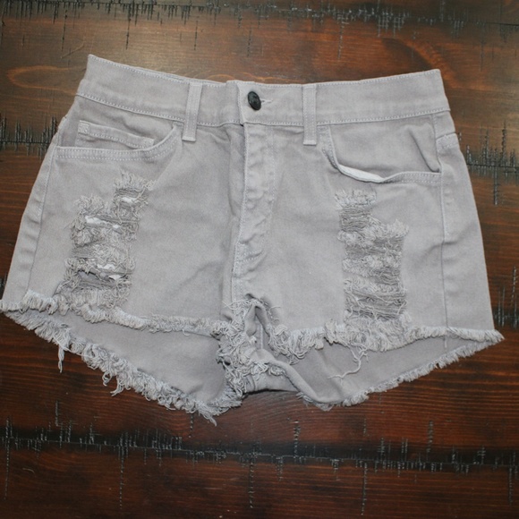O2 Denim High Rise Gray Jean Shorts - Picture 3 of 14
